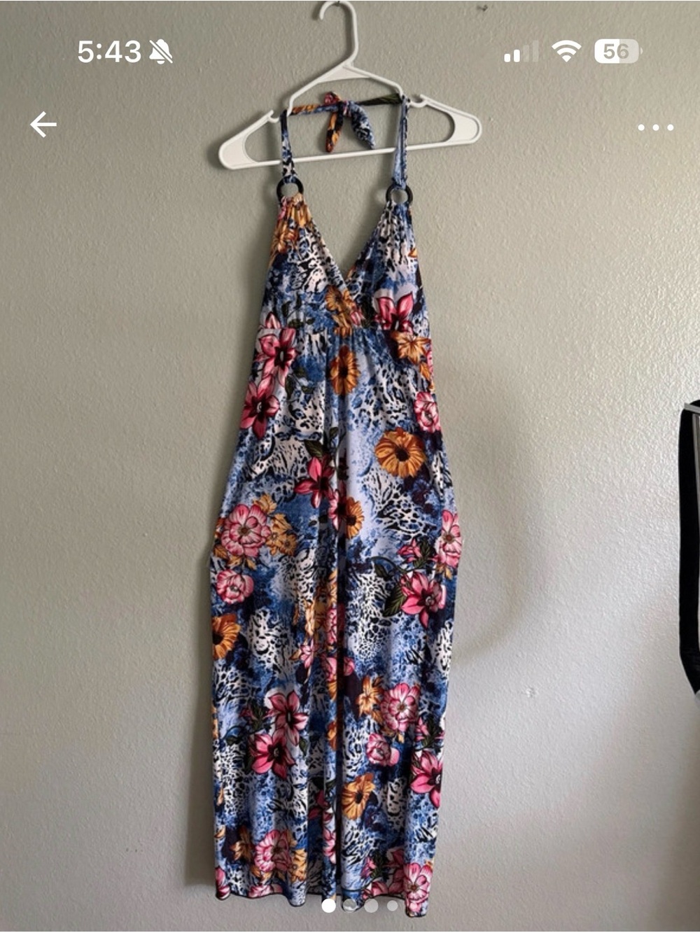 Womens M Floral Halter One-Piece Romper in Blue and Pink